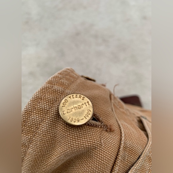 Vintage Carhartt 38x30 Double Knee Overalls Tan Duck Canvas USA Union Made 6FB - Picture 5 of 14